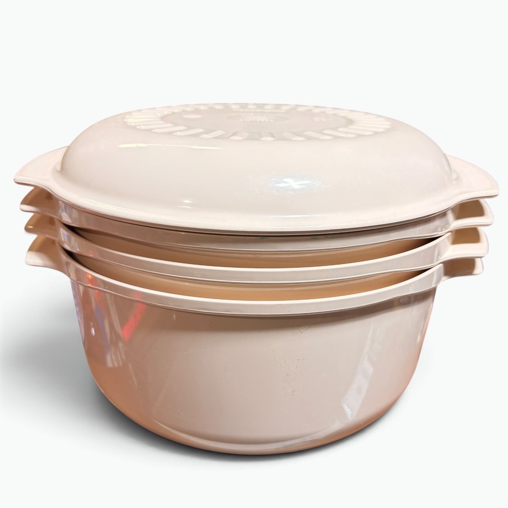 Vintage Tupperware TupperWave 3Qt Stack Cooker Set Almond Cream Retro Kitchen 9"